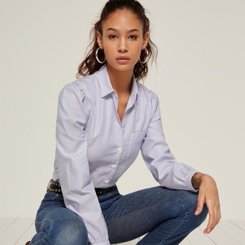 Baby Blue/White Stripe Shea Button-down Top
